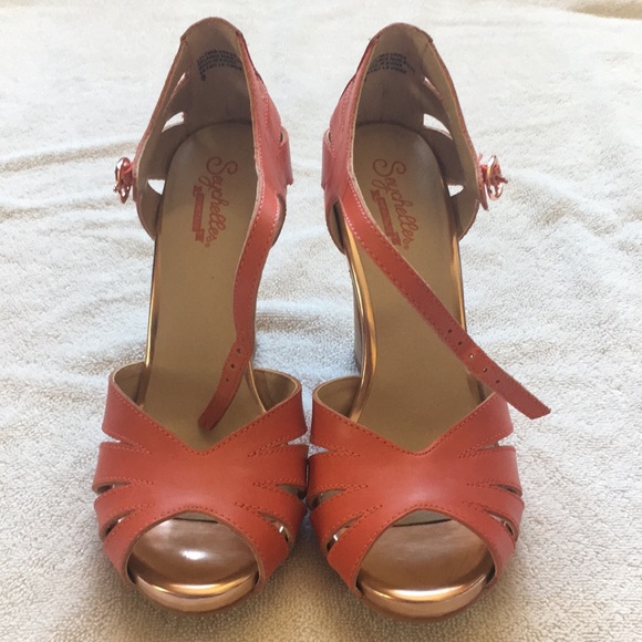 coral heeled sandals